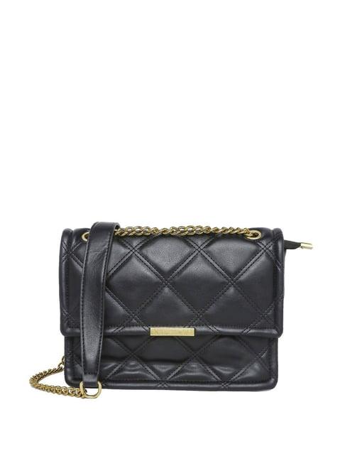 rsvp black textured medium sling handbag