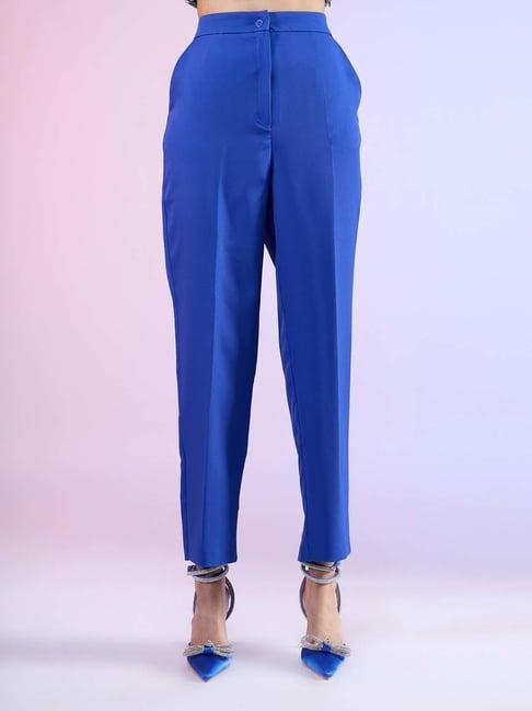 rsvp blue regular fit high rise trousers