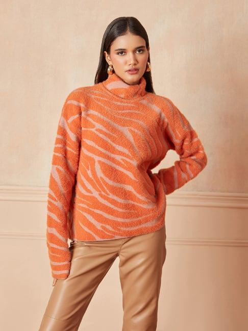 rsvp orange & beige sweater