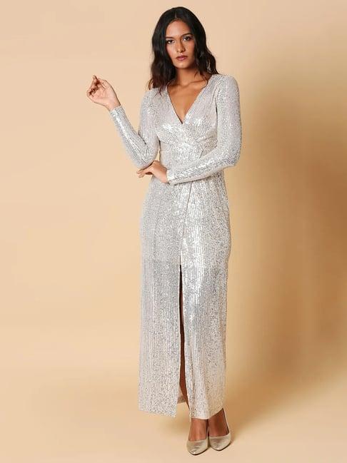 rsvp silver embellished wrap dress