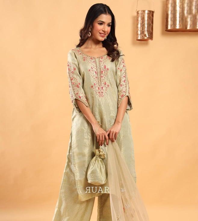 ruar pistachio green ragini kurta with pant and dupatta