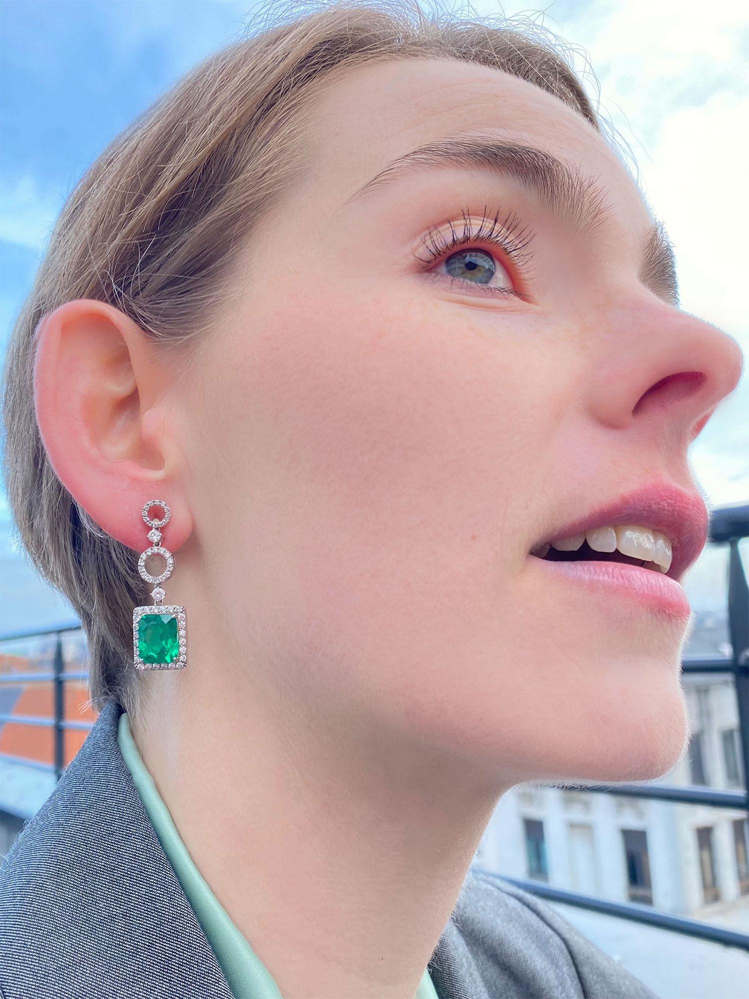 rubain green emerald dangling earrings in 925 sterling silver
