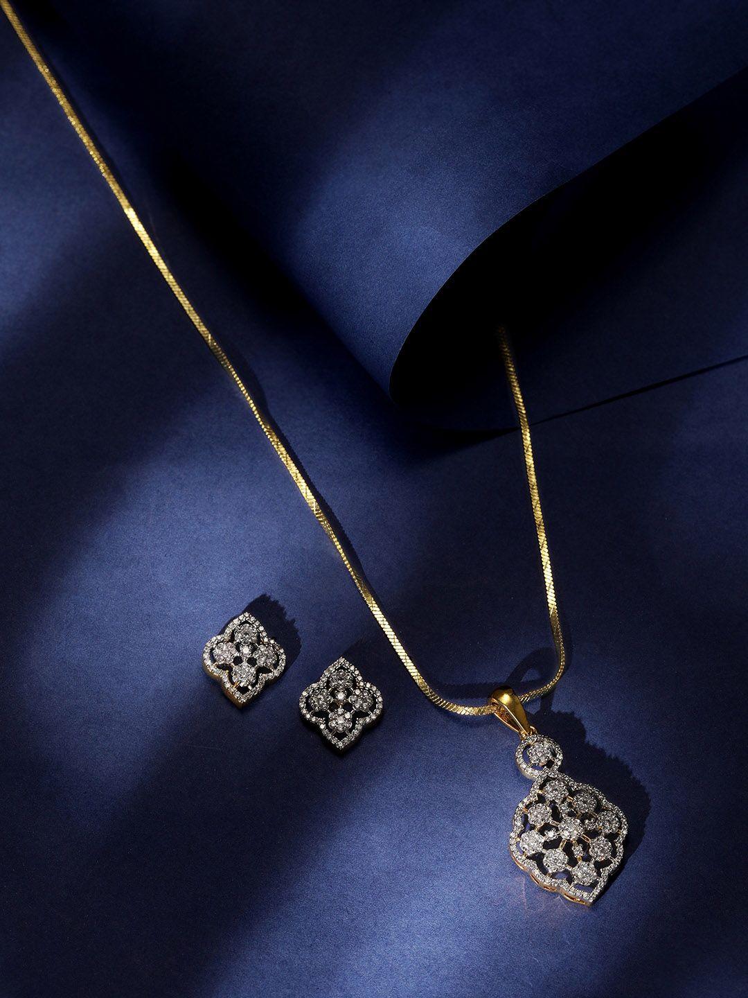 rubans 22k gold plated cubic zirconia stone studded pendant jewellery set