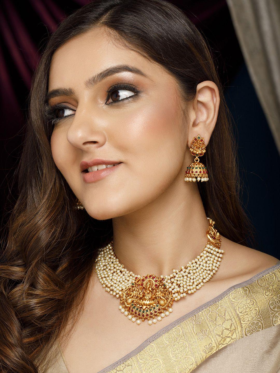 rubans 24k gold plated divine lakshmi necklace set