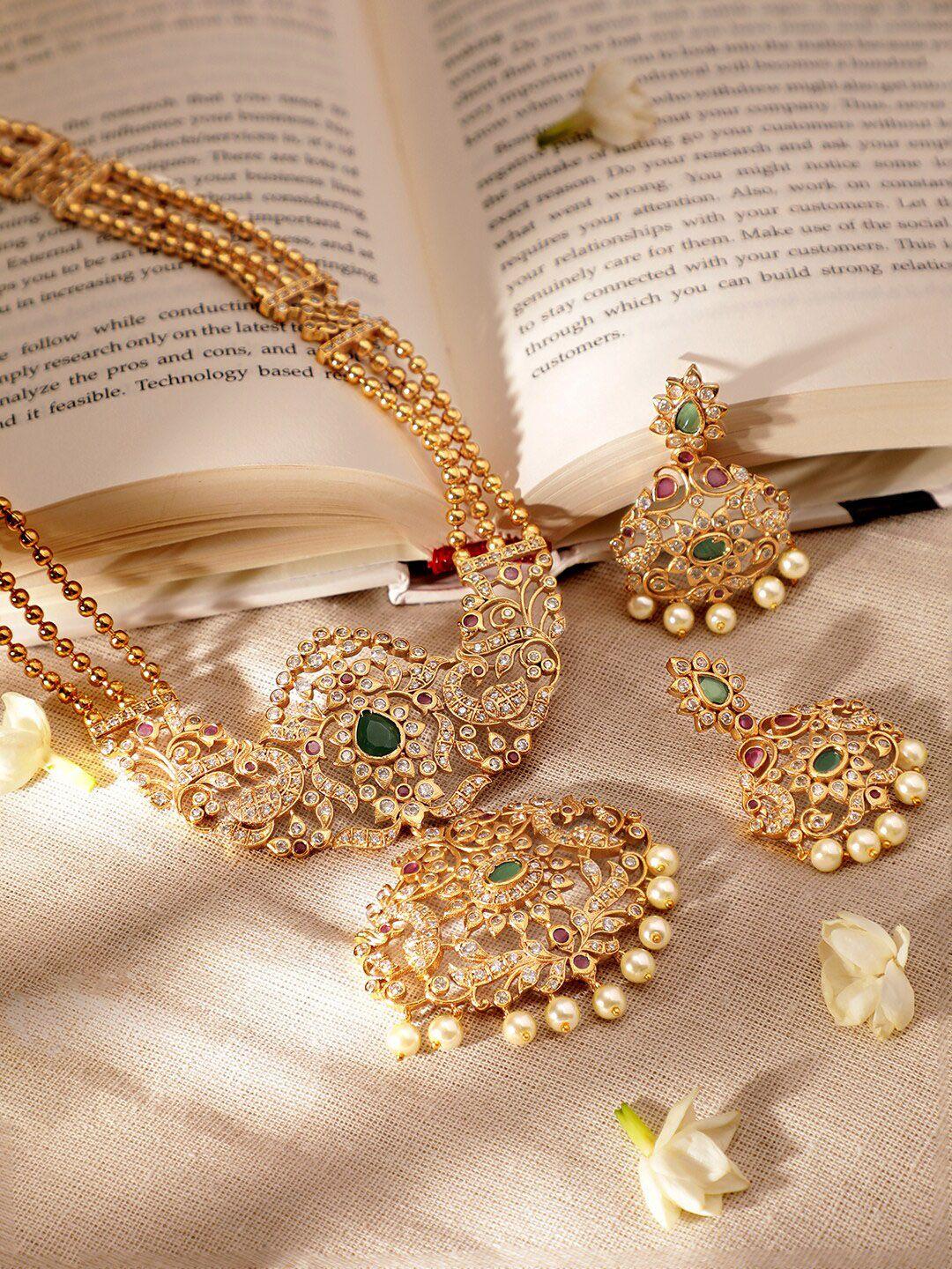 rubans gold-plated stones studded jewellery set