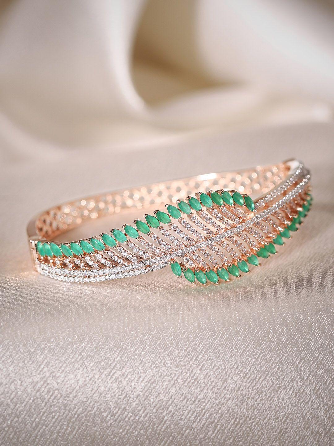 rubans green rose gold-plated studded bangle-style bracelet
