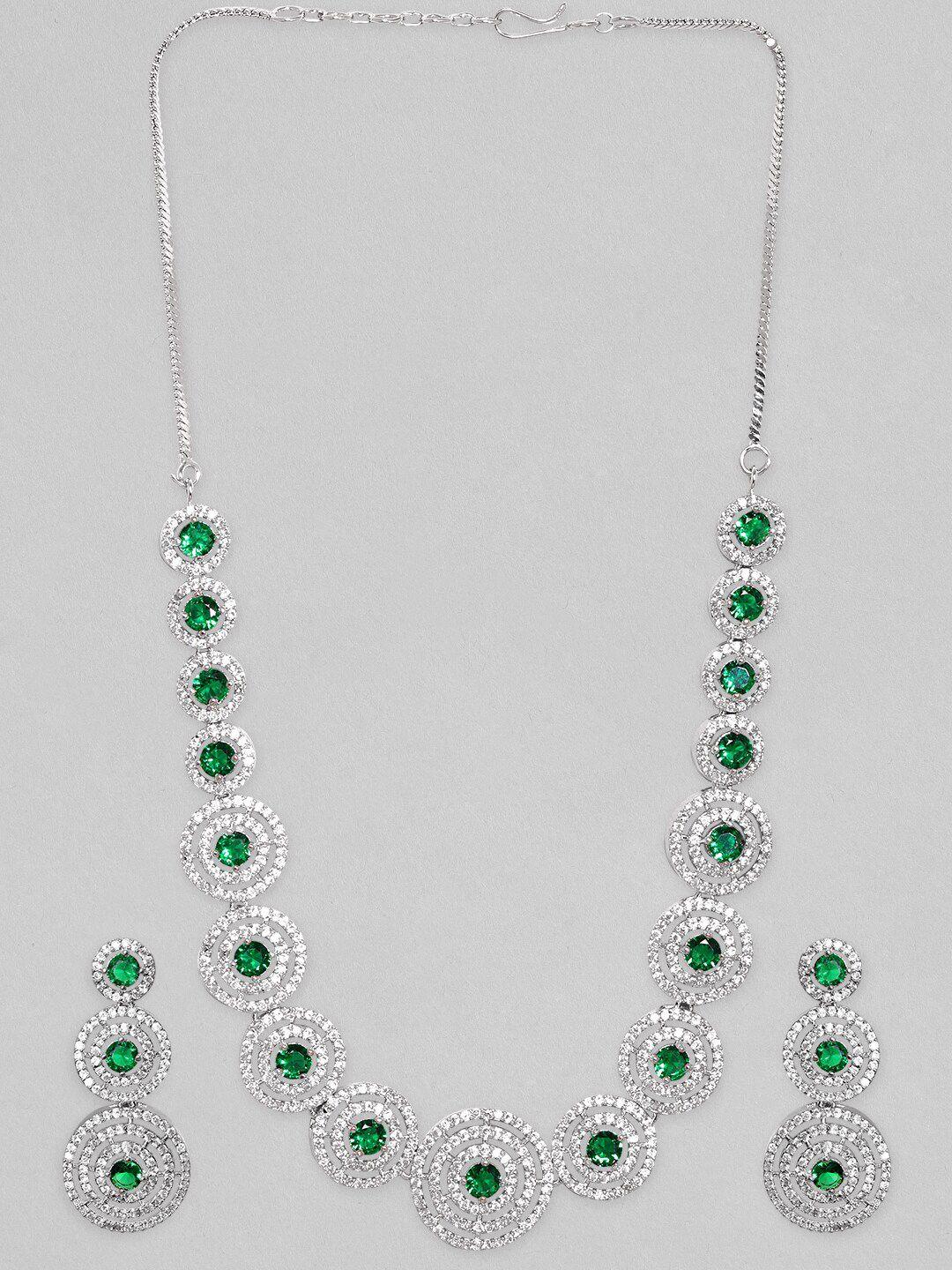 rubans rhodium-plated emerald & cz-studded jewellery set