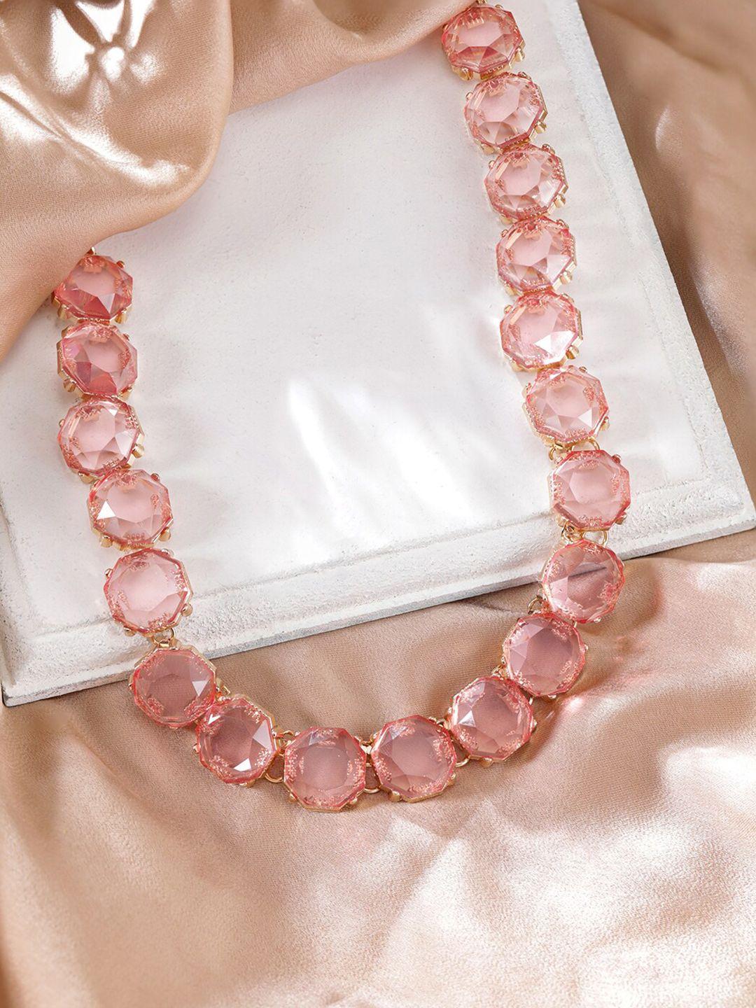 rubans voguish 18k gold plated pink crystal studded statement necklace