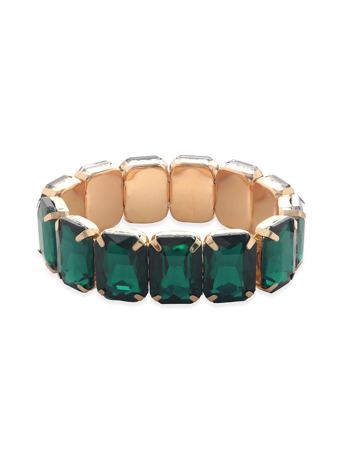 rubans voguish gold plated green zirconia studded statement bracelet