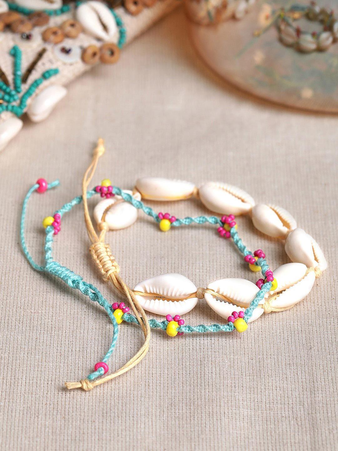 rubans voguish women multicoloured trendy anklet with beads and shells design