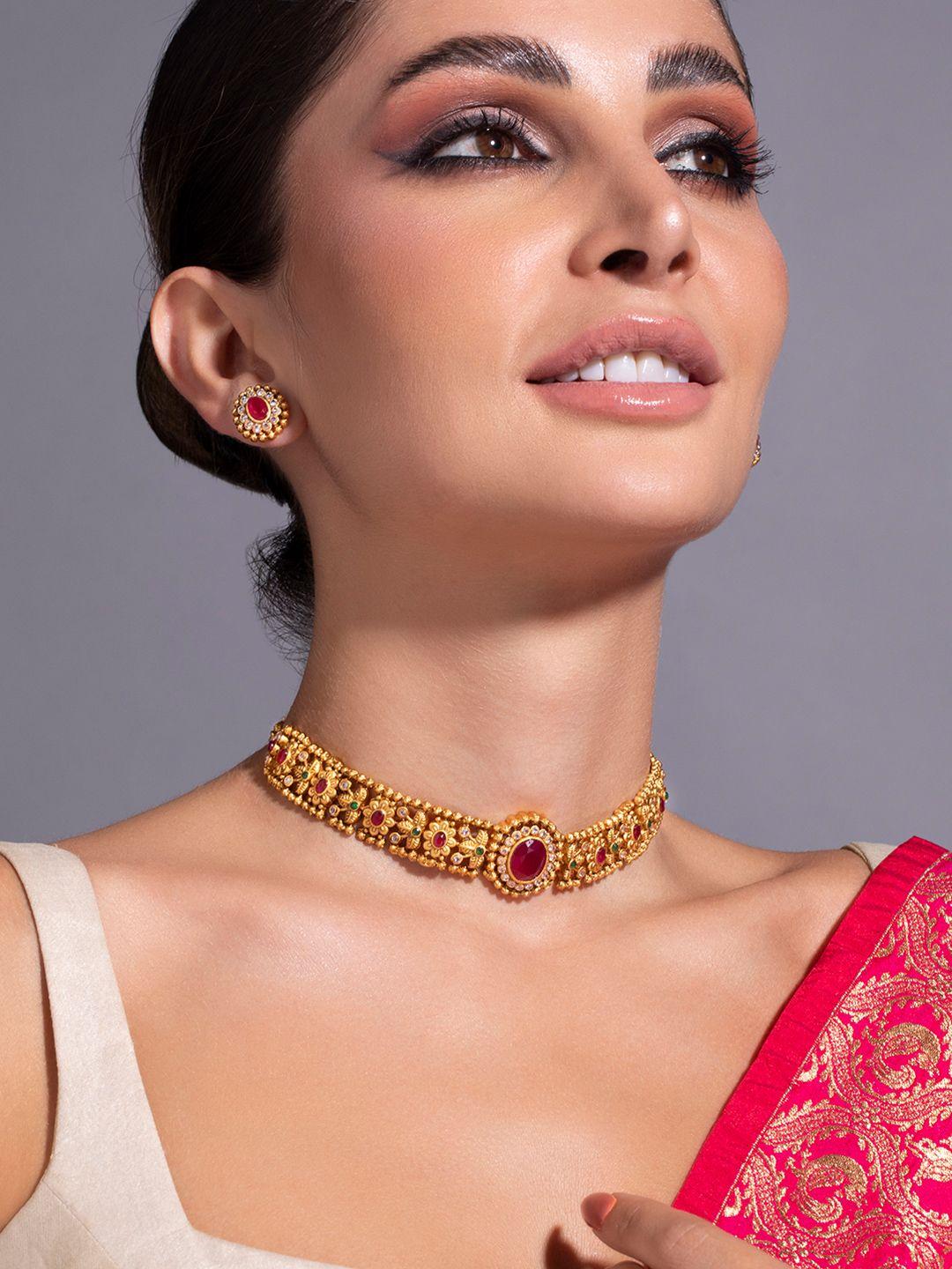 rubans 24k gold plated handcrafted intricate choker jewellery set