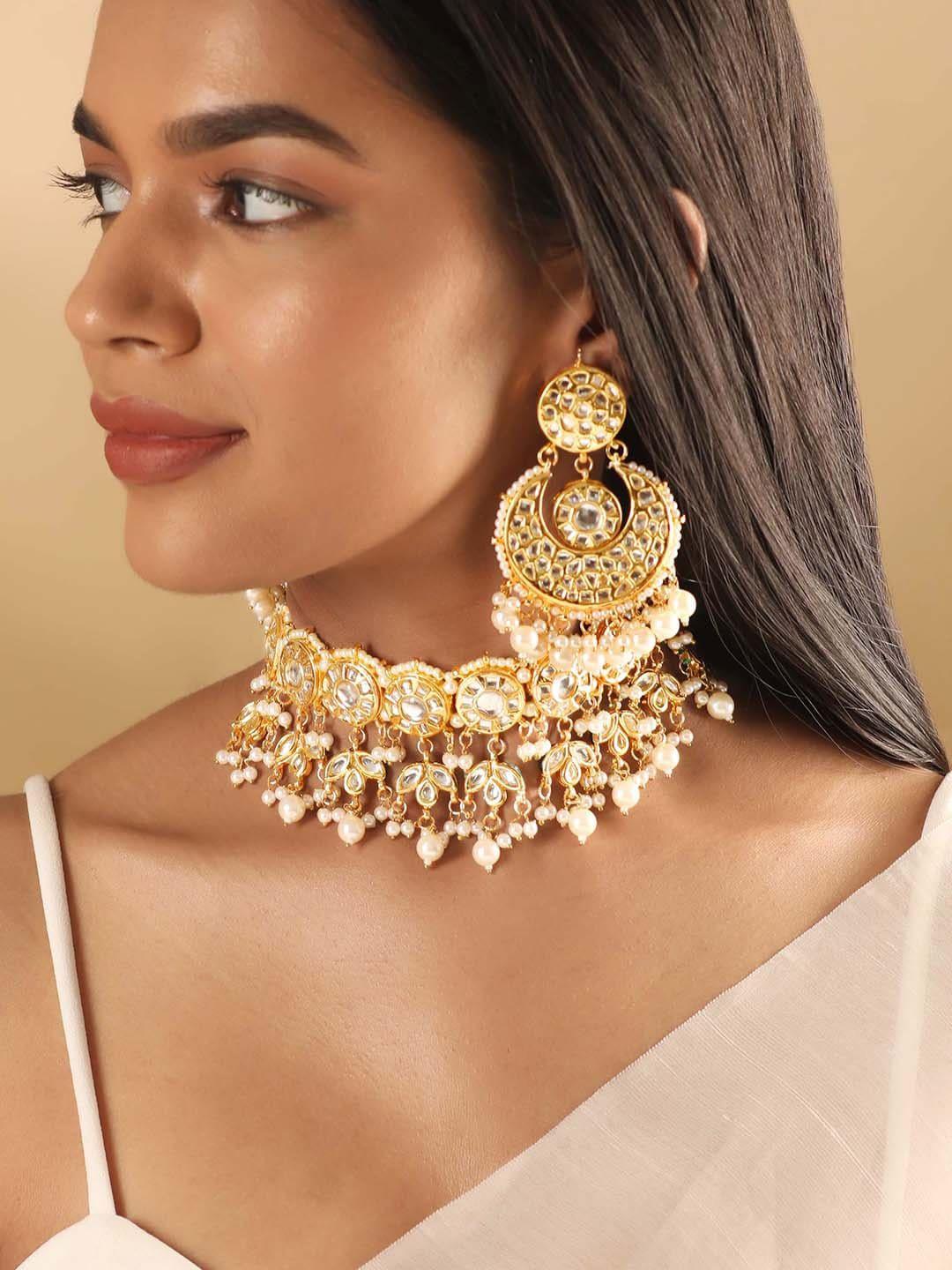 rubans 24k gold-plated kundan-studded & studded jewellery set