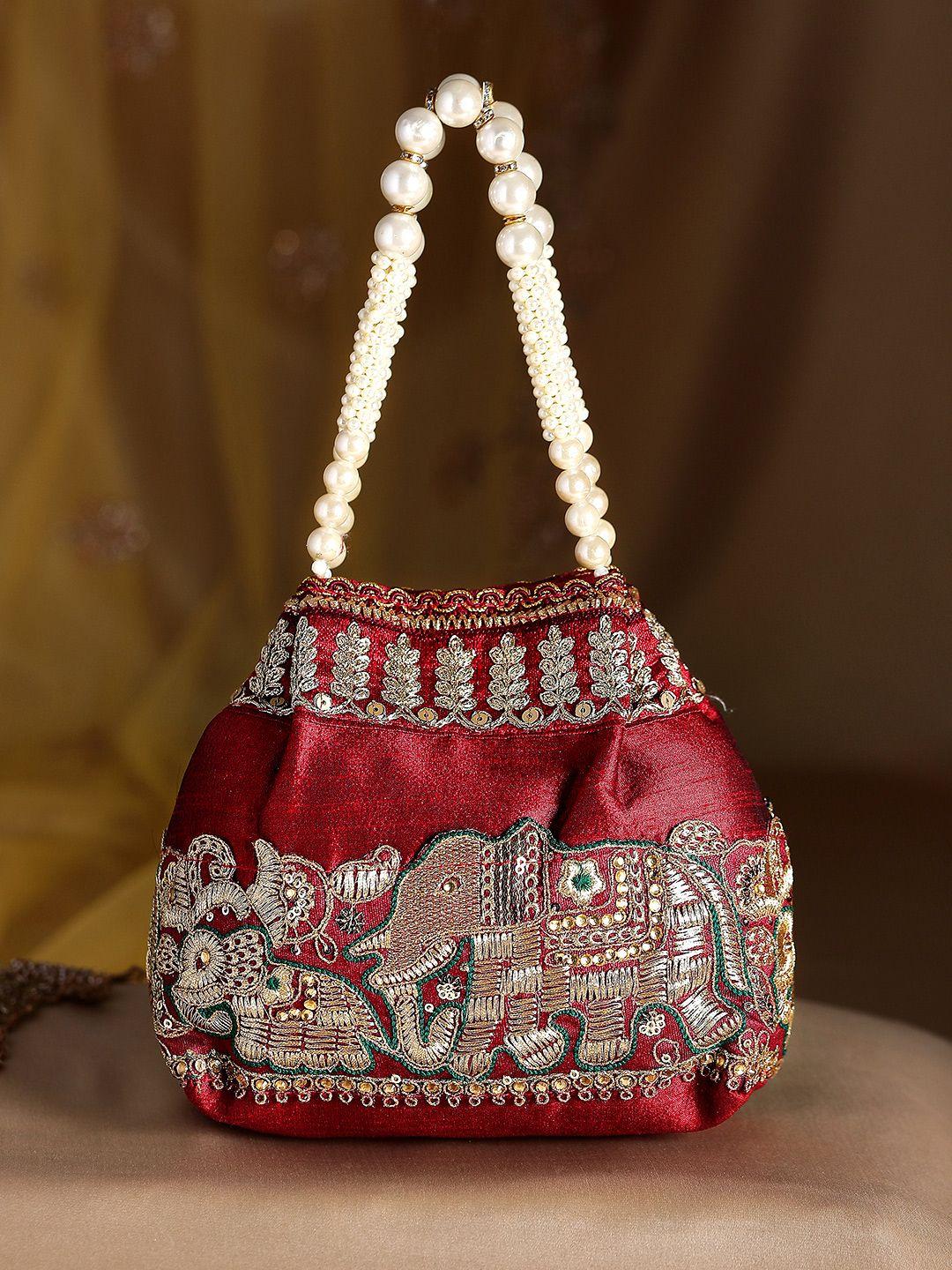 rubans embellished embroidered potli clutch