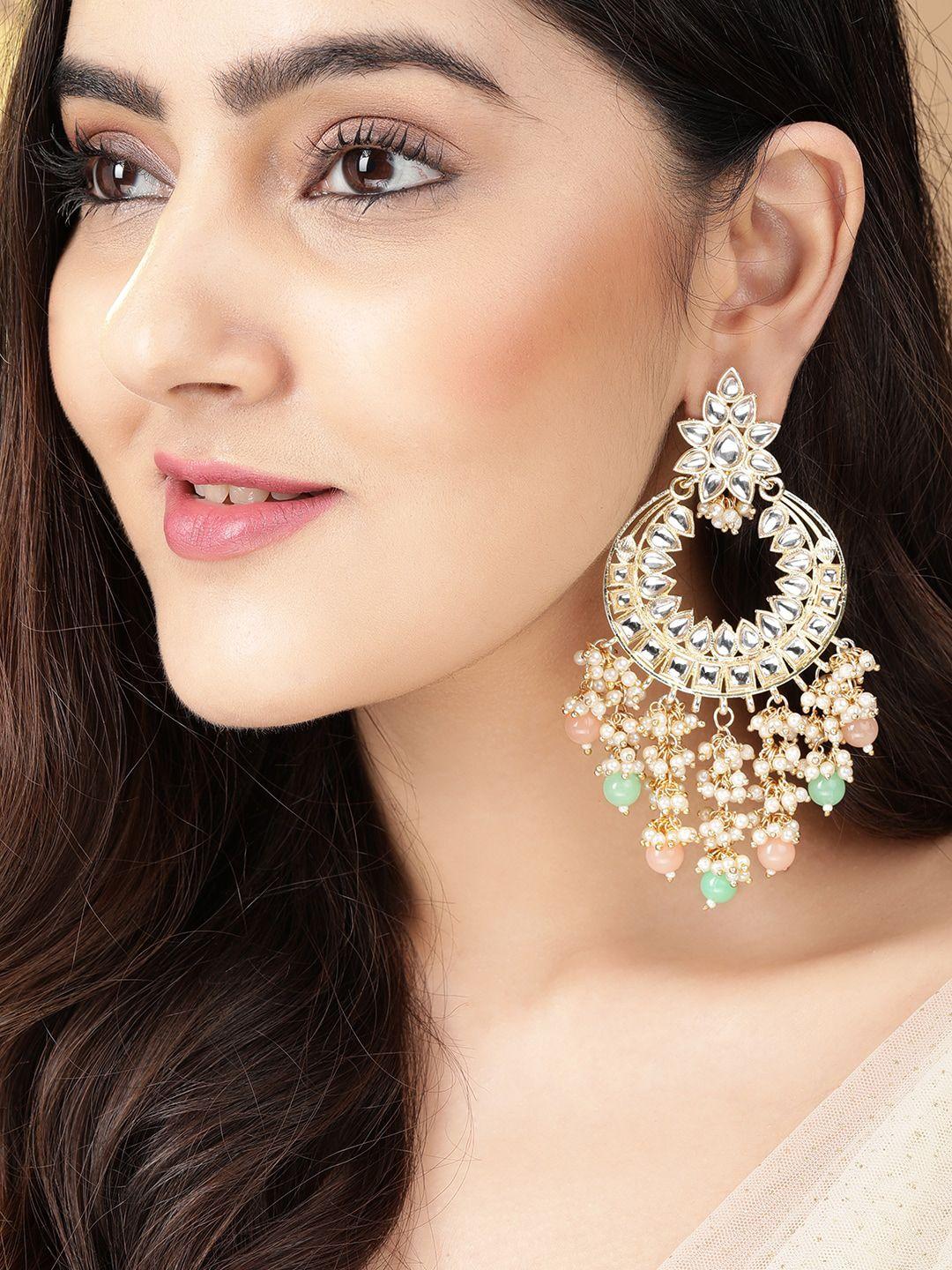 rubans gold-plated & pink kundan classic chandbalis earrings