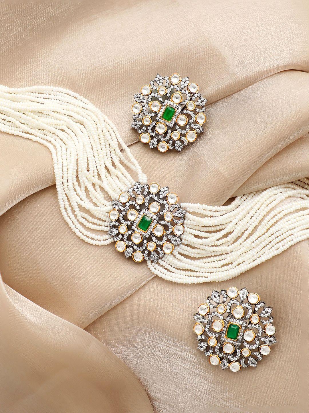 rubans gold-plated cubic zirconia studded jewellery set