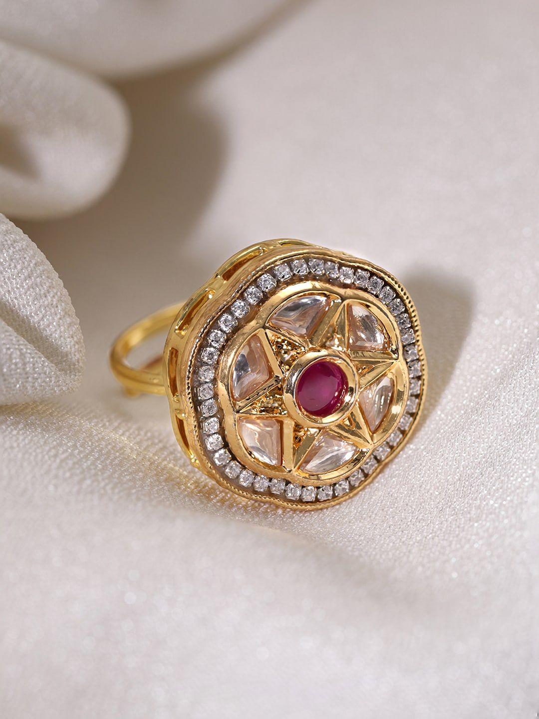 rubans gold-plated cz studded adjustable finger ring