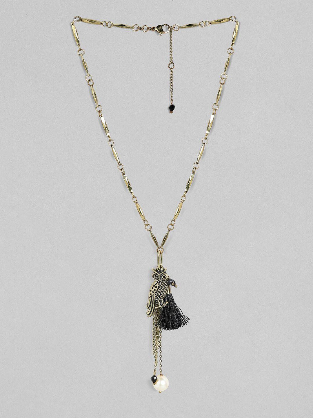 rubans gold-plated gold-toned & black tassel pendant handcrafted necklace