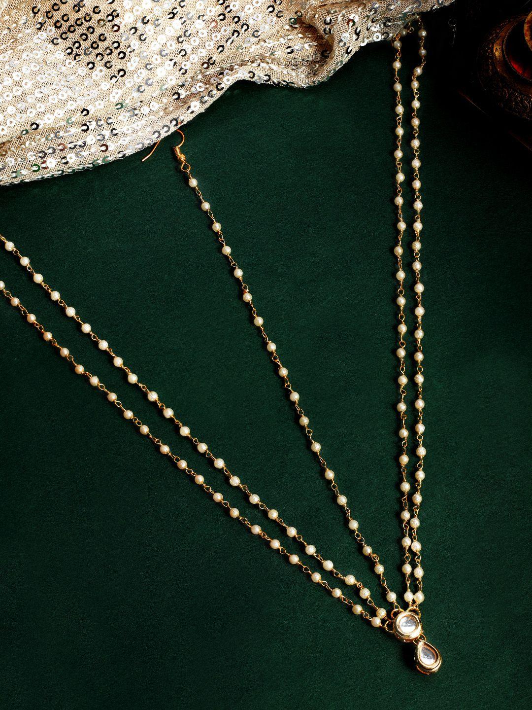 rubans gold-toned & off-white beaded & enamelled reversible matha patti