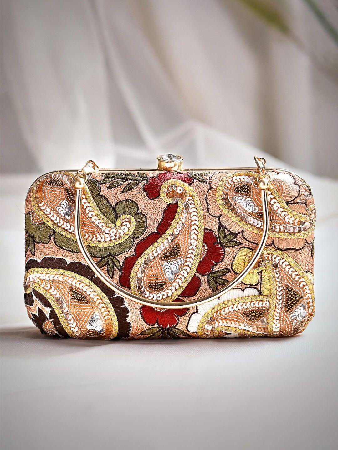 rubans gold-toned & red embroidered box clutch