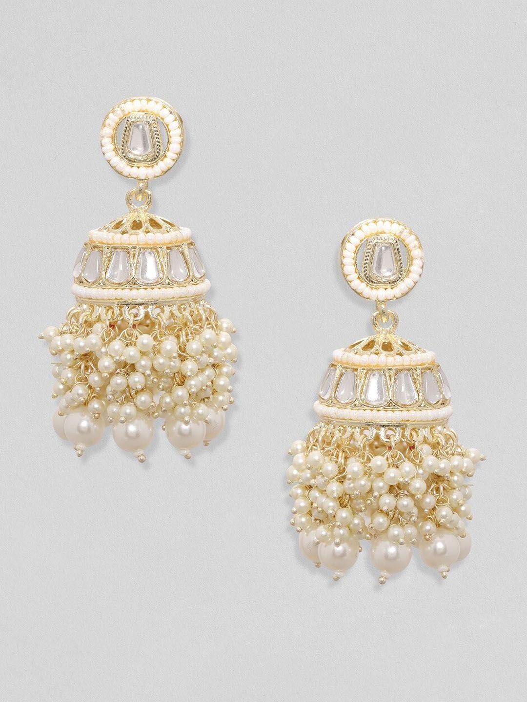 rubans gold-toned kundan contemporary hoop earrings