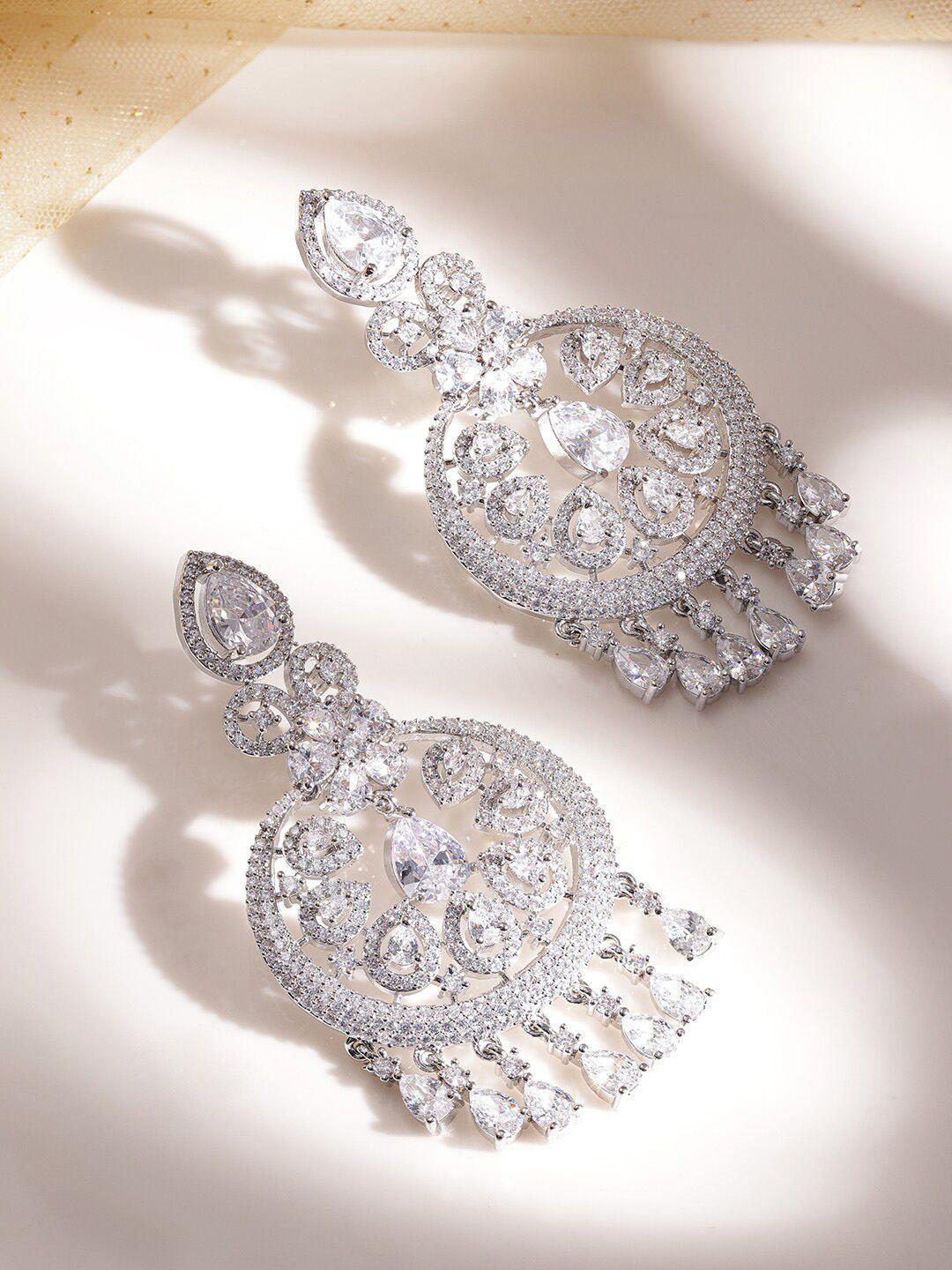 rubans rhodium-plated contemporary drop earrings