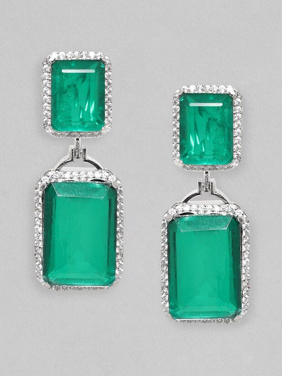 rubans rhodium-plated emerald drop earrings