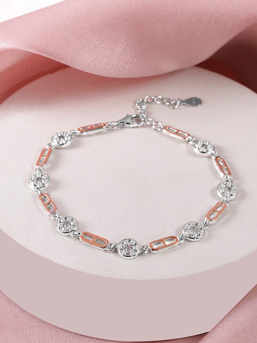 rubans silver 925 sterling silver cubic zirconia rhodium-plated link bracelet