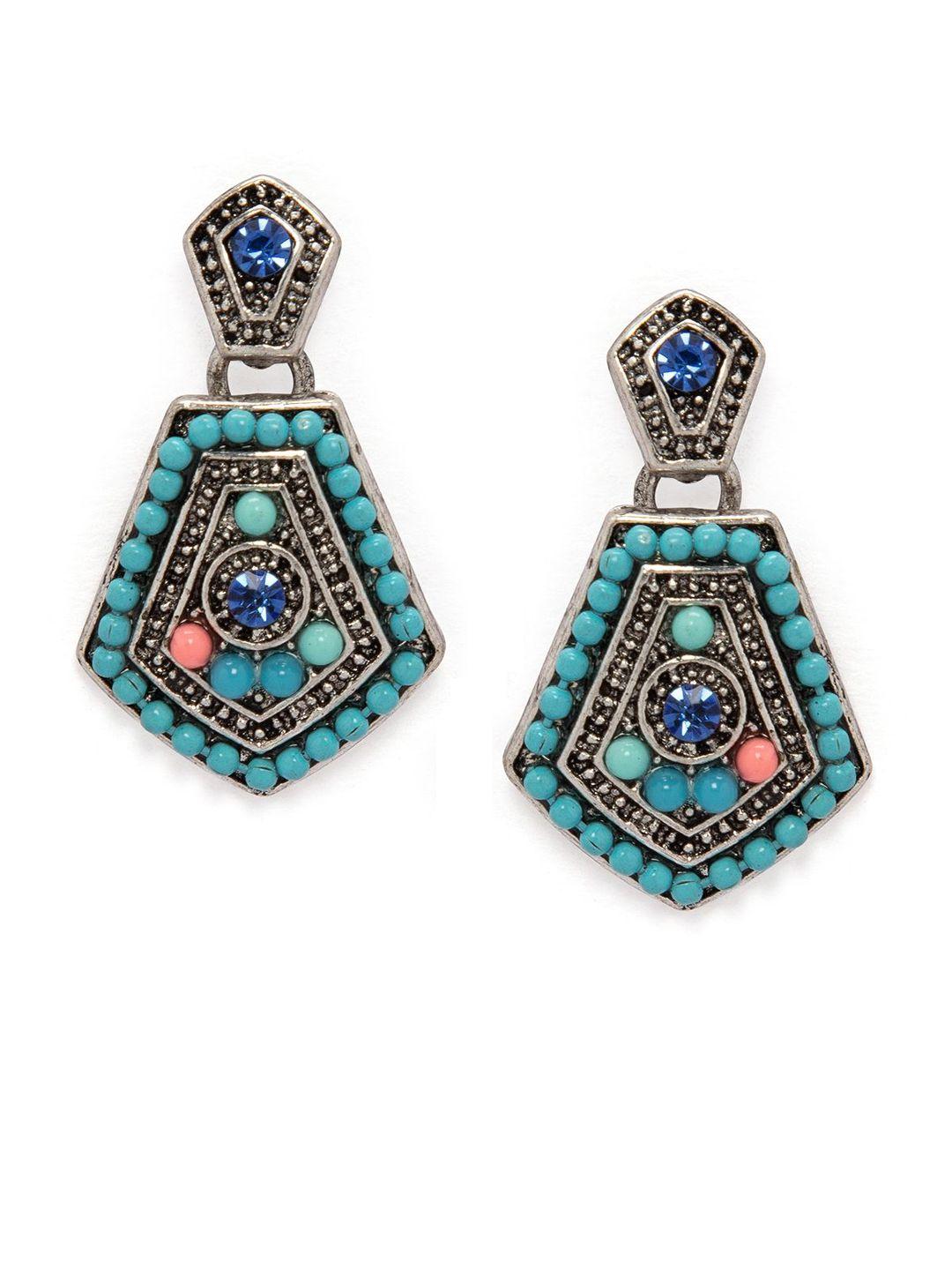 rubans silver-toned & blue oxidised classic drop earrings