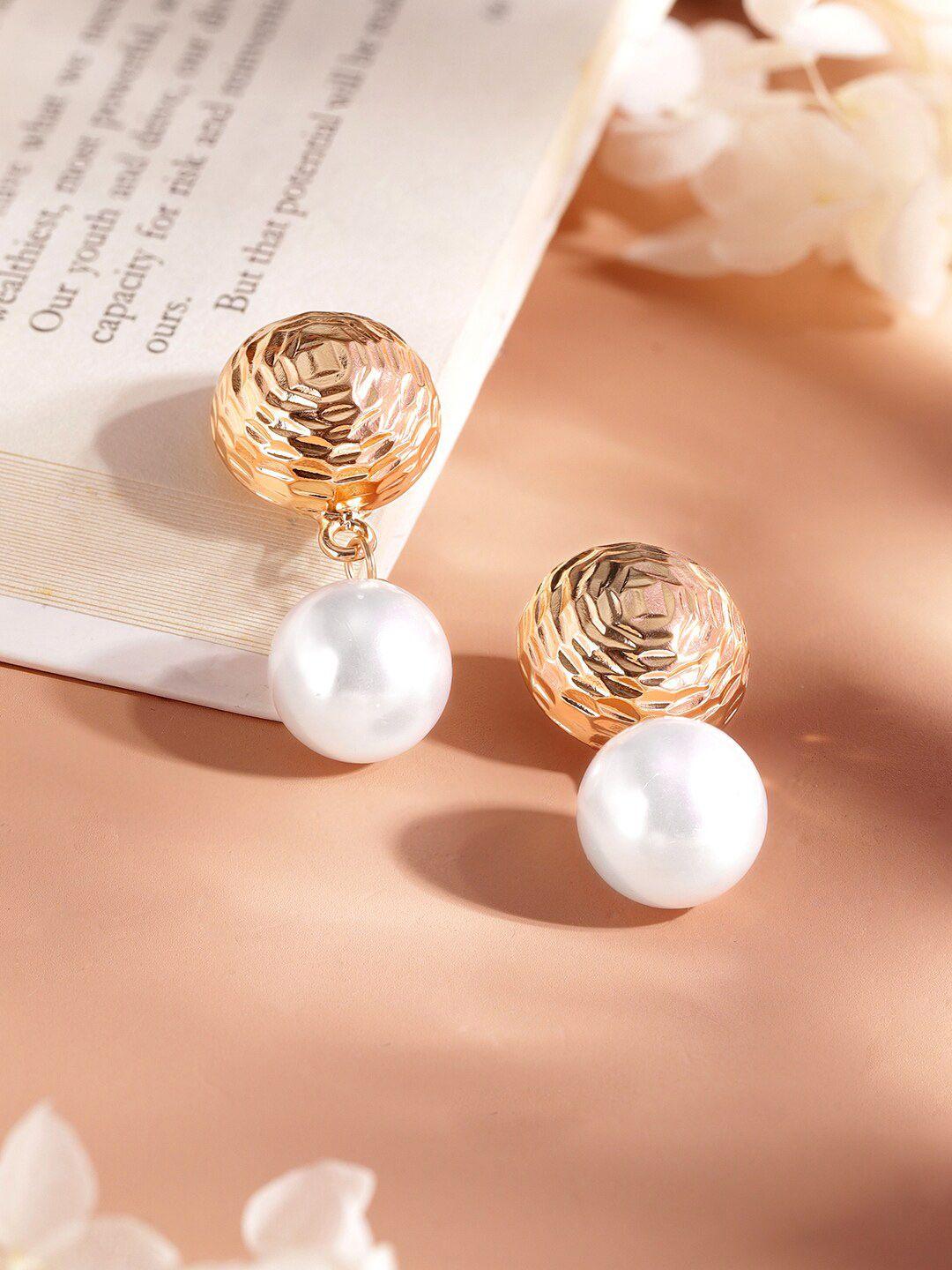 rubans voguish gold plated contemporary pearl drop earrings