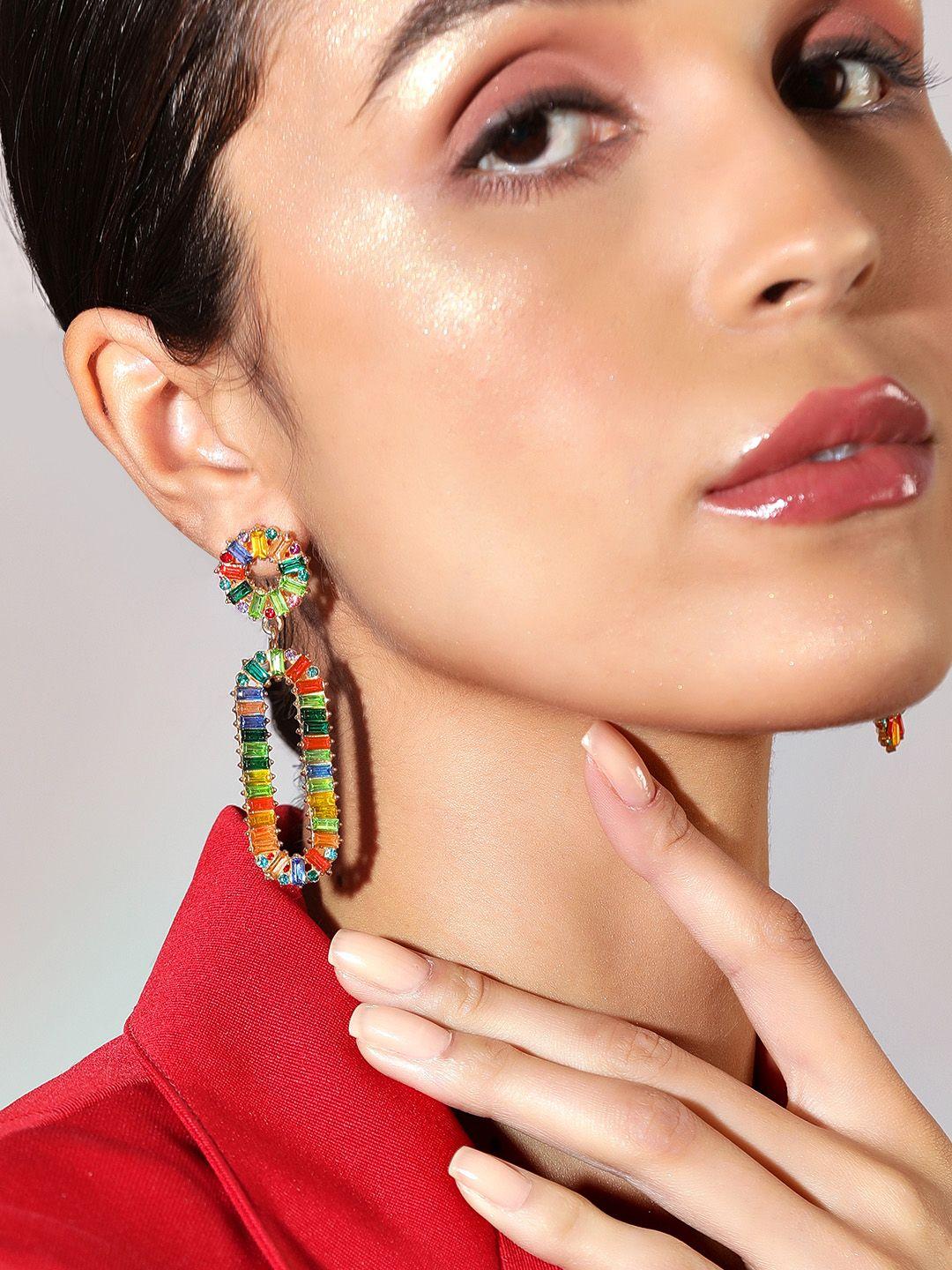 rubans voguish multicoloured contemporary crystal studded drop earrings