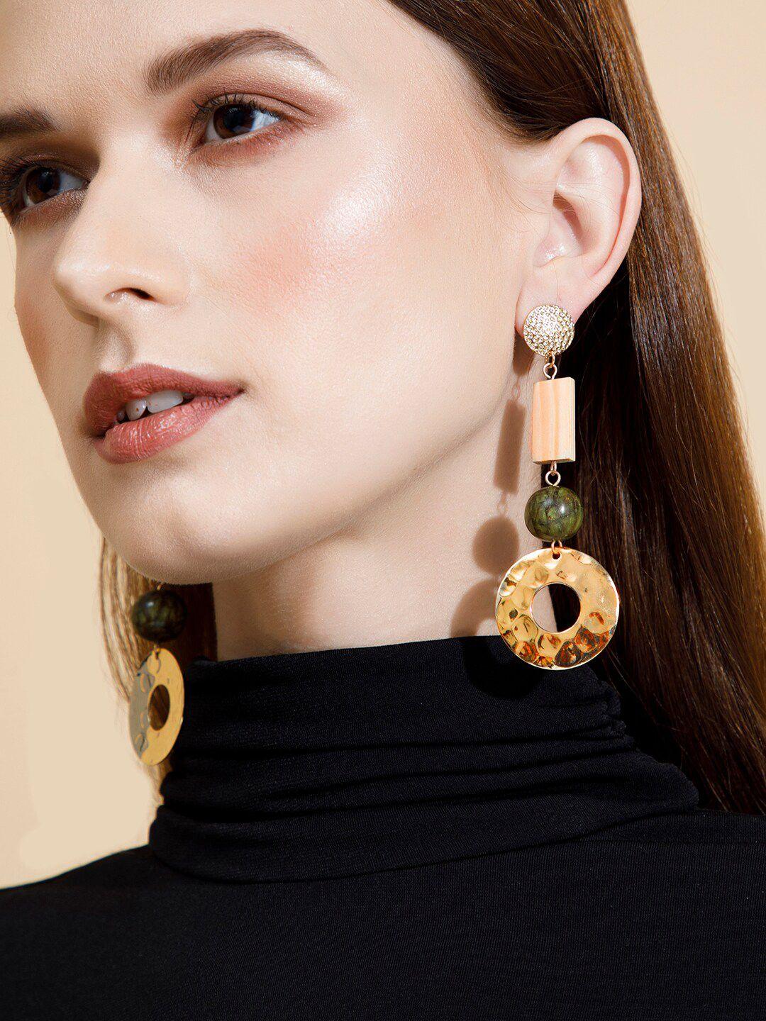 rubans voguish olive green gold-plated geometric drop earrings