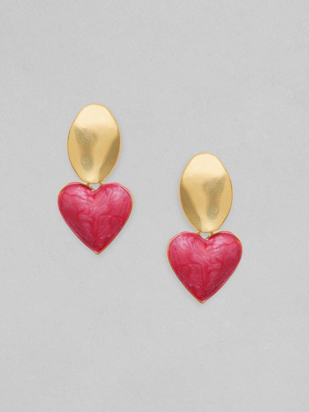 rubans voguish red heart shaped drop earrings