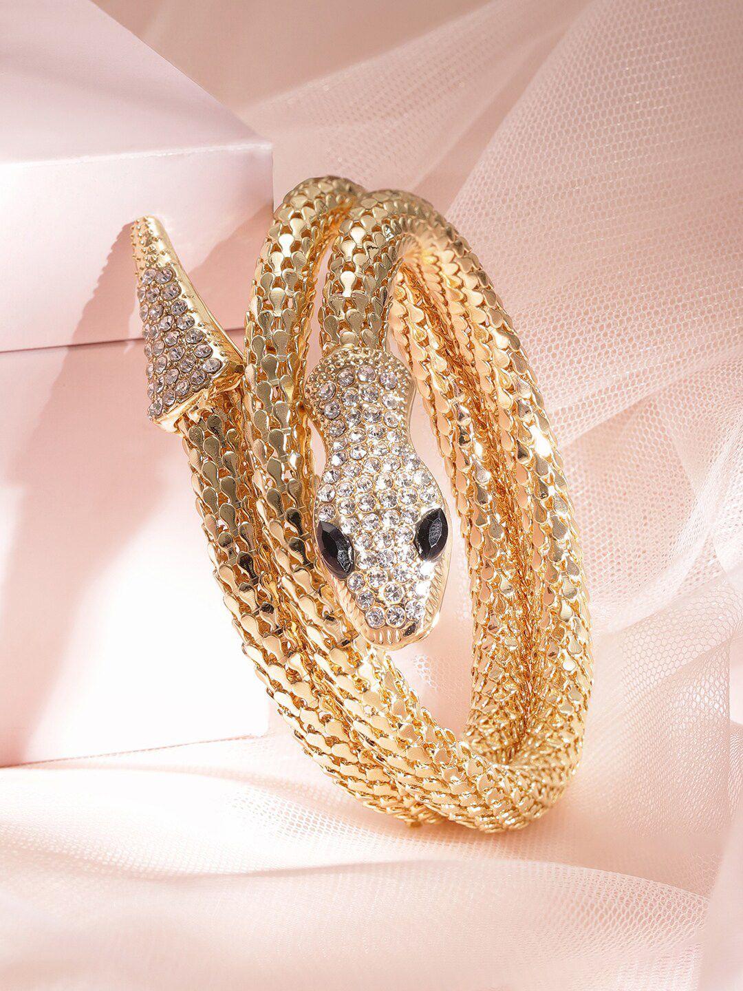 rubans voguish women brass cubic zirconia gold-plated wraparound bracelet