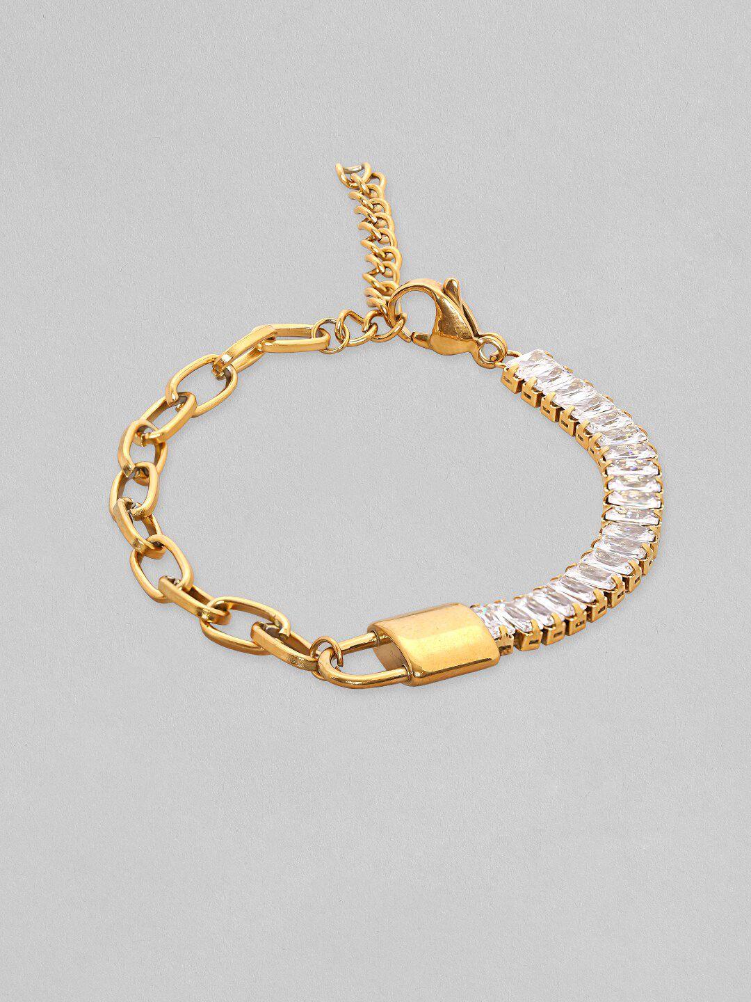 rubans voguish women cubic zirconia 18k gold-plated link bracelet