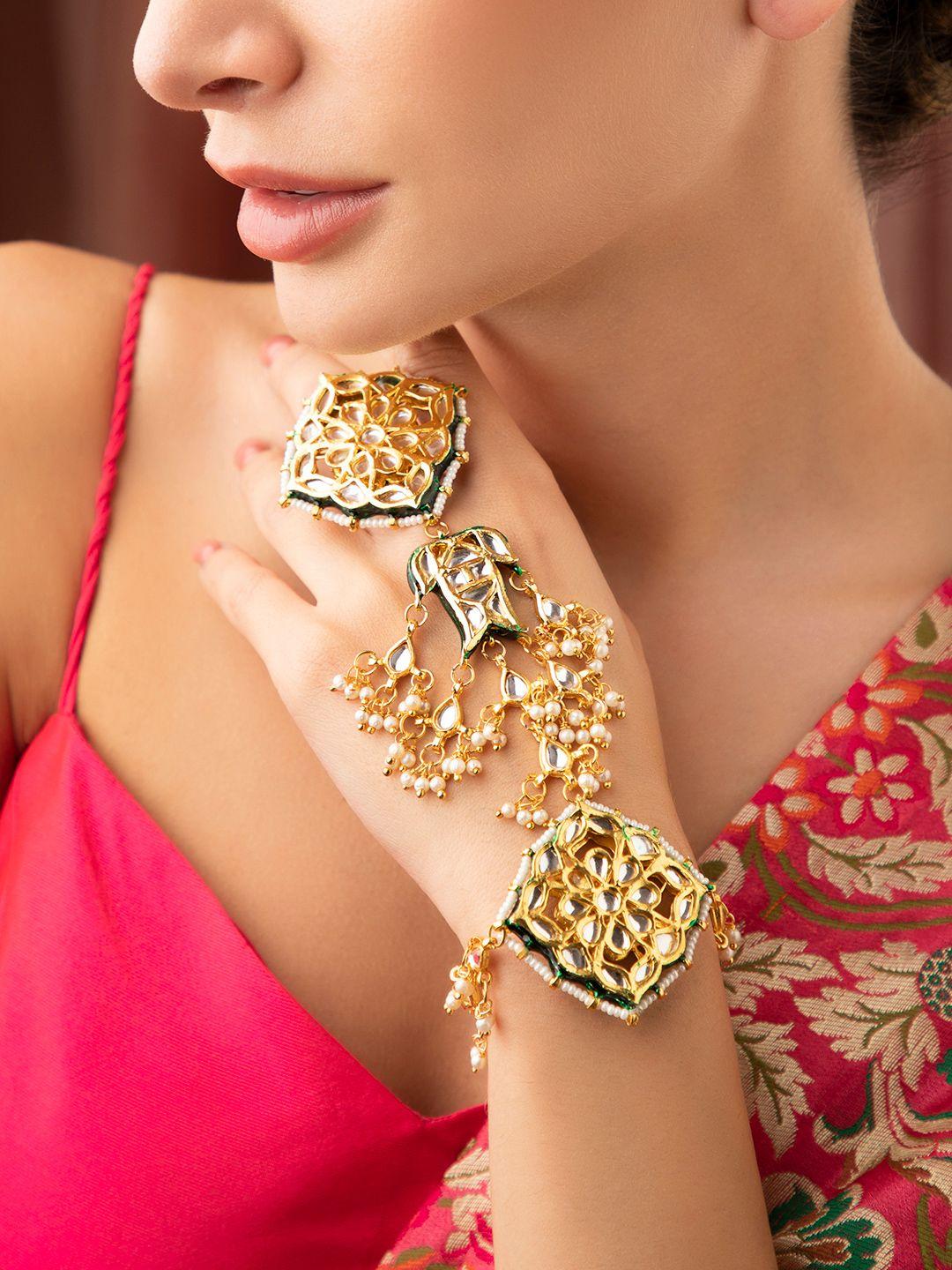 rubans women gold-toned gold-plated ring hathphool bracelet