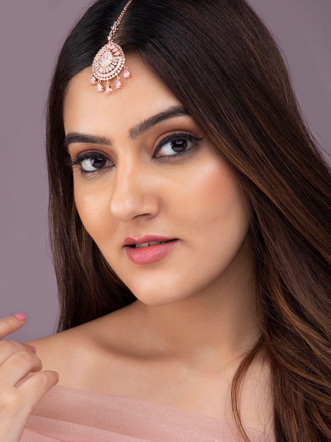 rubans women rose gold- plated ad studded maang tikka