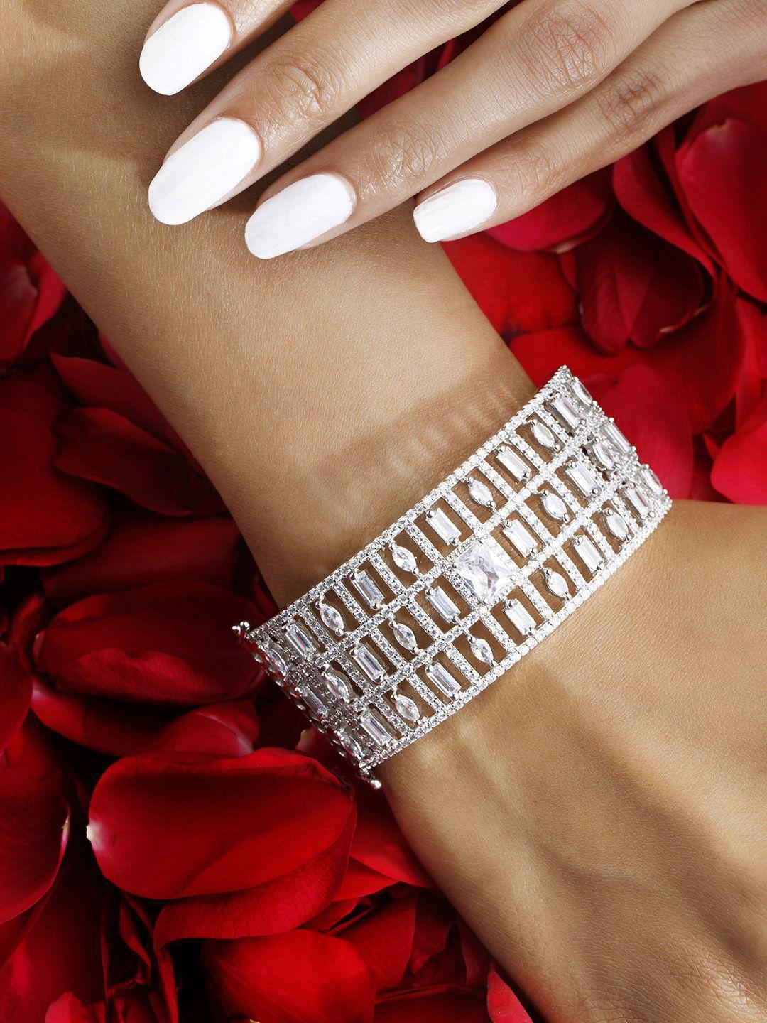 rubans women silver-plated & white cubic zirconia bangle-style bracelet