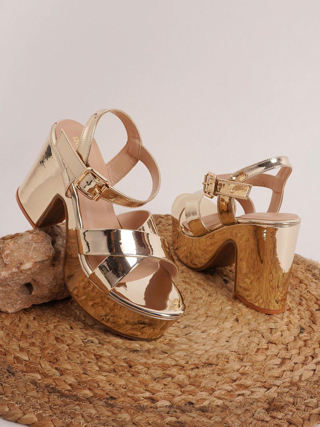 rubeezz gold-toned party block heels with buckles