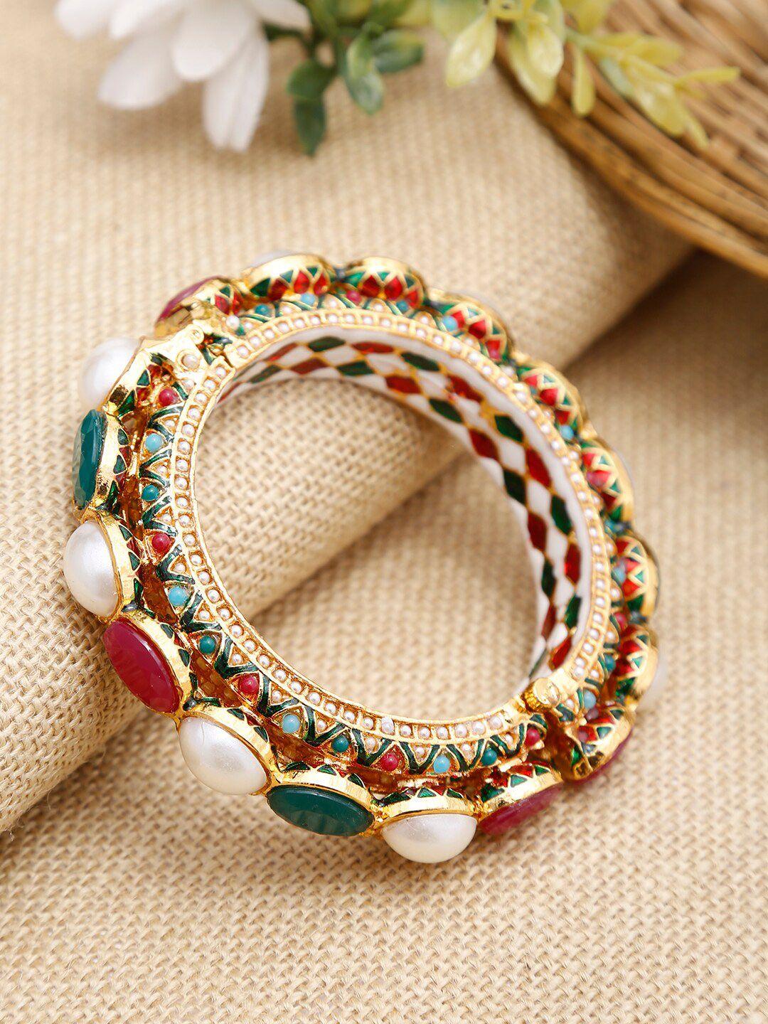 ruby raang multicoloured gold-plated handcrafted embellished bangle