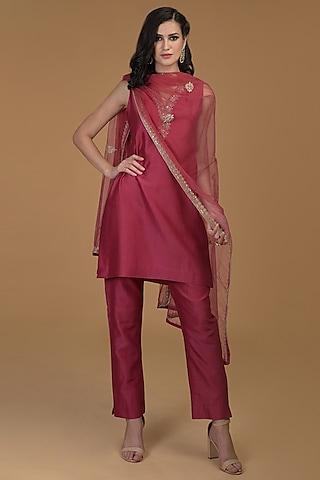 ruby red embroidered kurta set