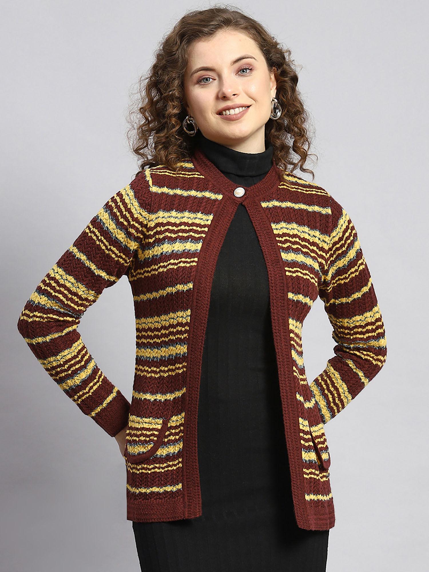 ruby brown mel striped round neck cardigan