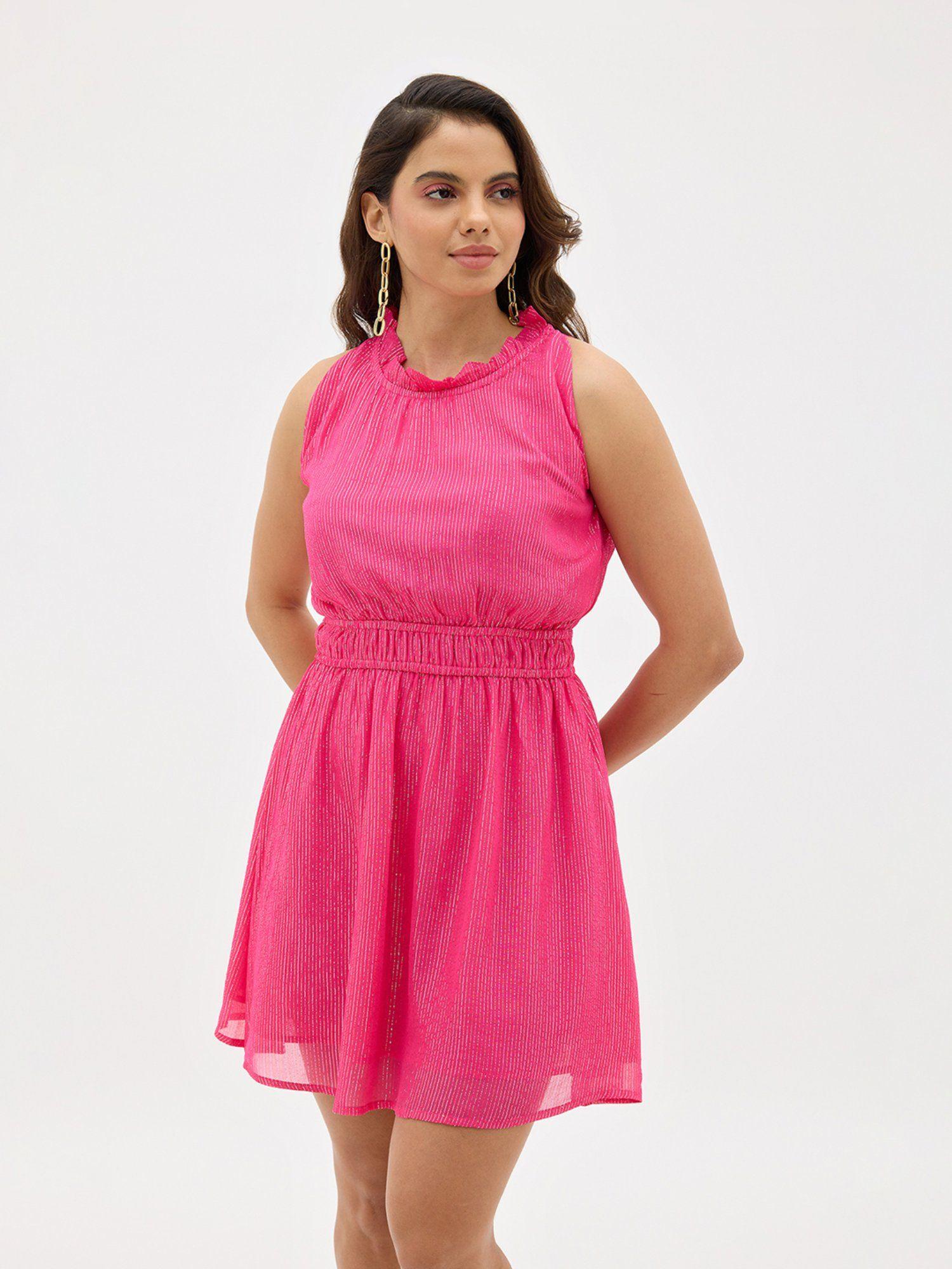 ruby chic high-neck viscose dress