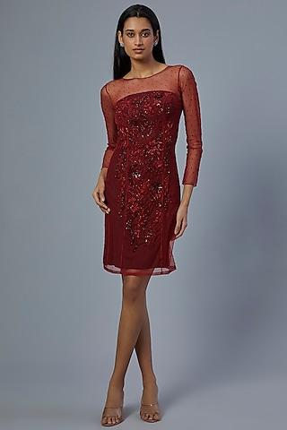 ruby embroidered knee-length dress