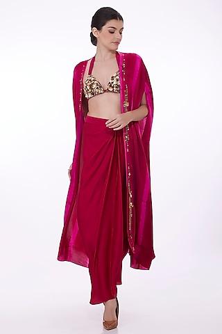 ruby pink blended satin embellished tie-dye cape set