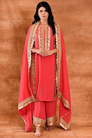 ruby pink crepe silk kurta set