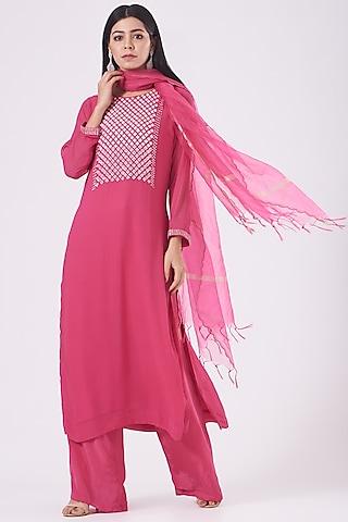 ruby pink hand embroidered kurta set