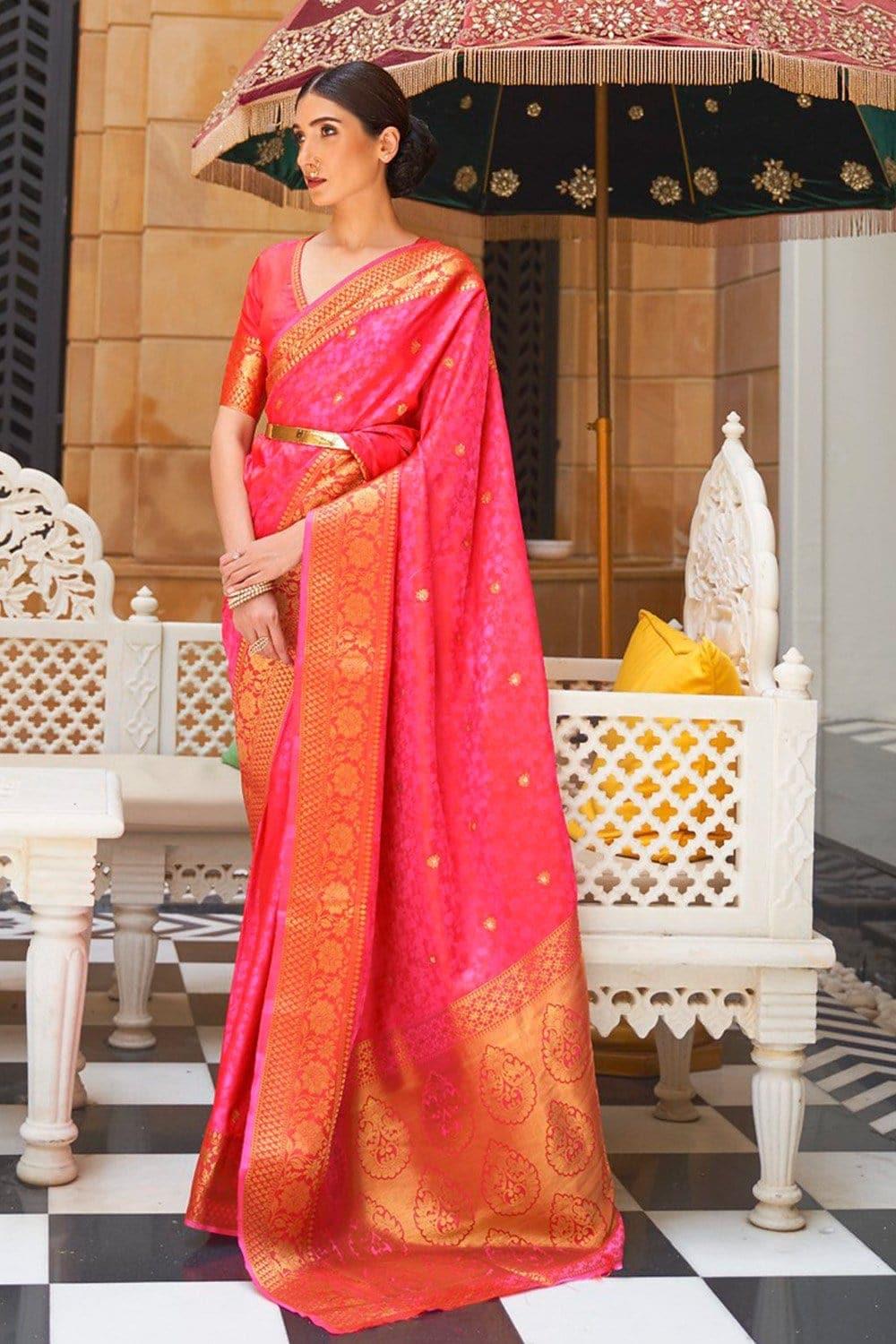 ruby pink kanjivaram saree