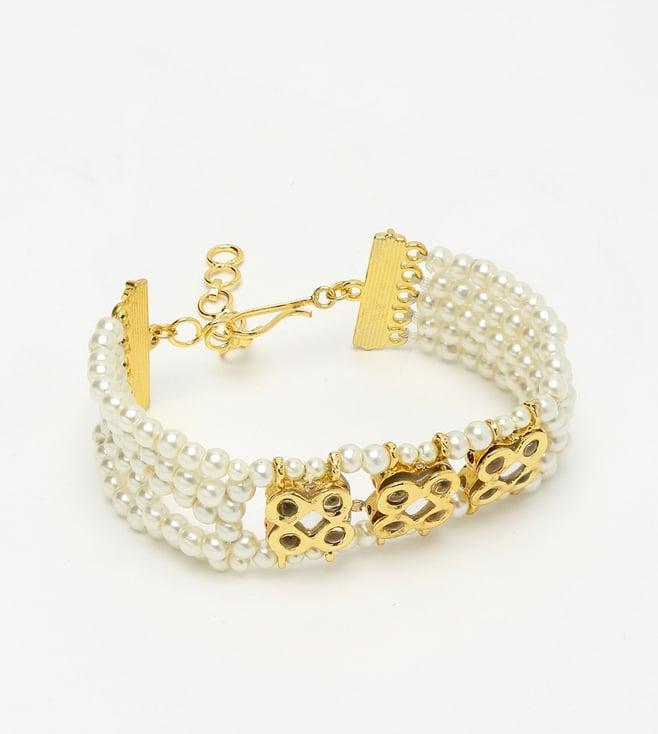ruby raang gold and white pearls handcrafted multistrand bracelet