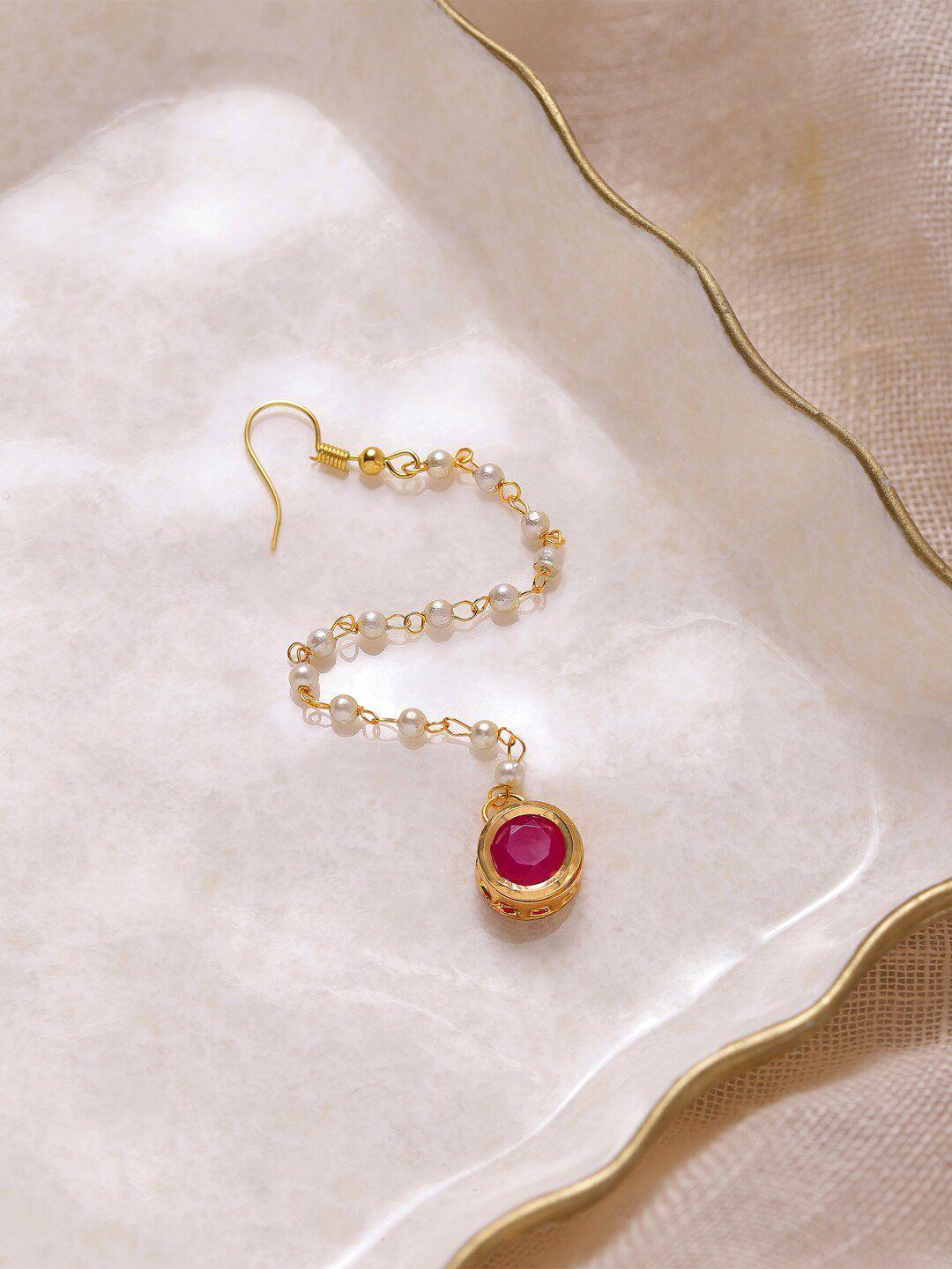 ruby raang gold-plated & maroon kundan studded maang tikka