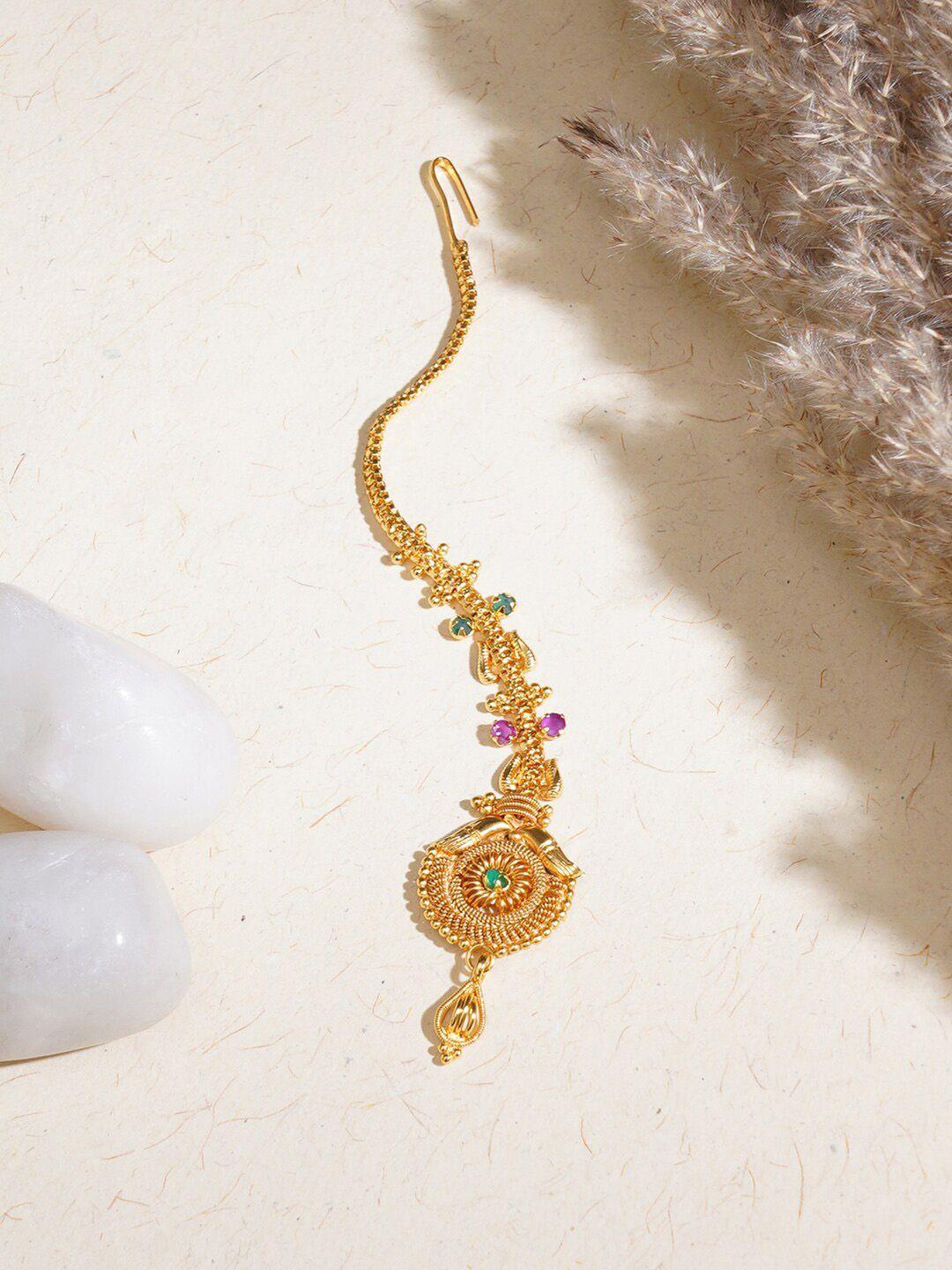 ruby raang gold plated maang tikka